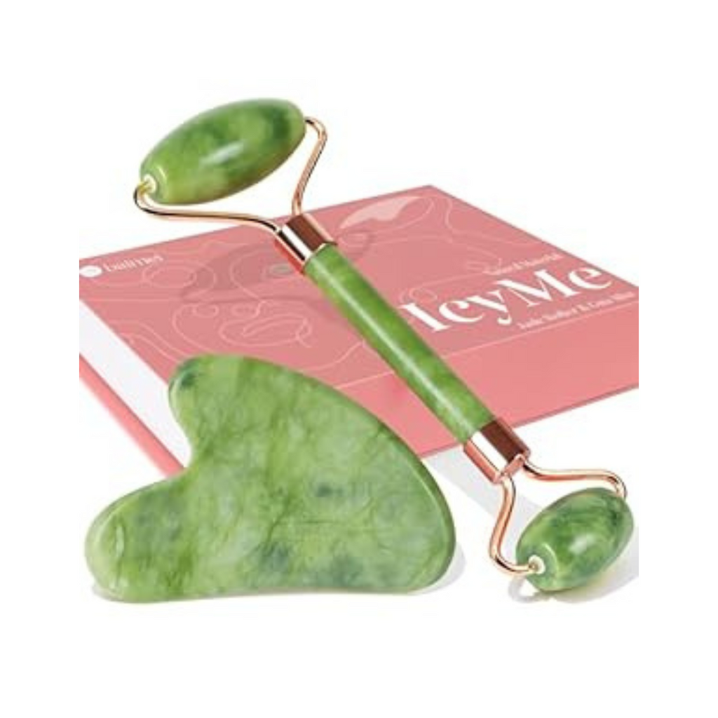 BAIMEI Gua Sha und Gesichtsroller Tool, Jade Roller Gesichts- und Nackenmassagegerät Skincare