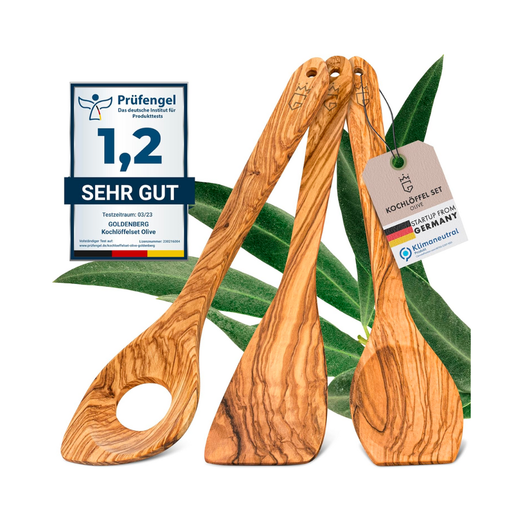 GOLDENBERG® Premium Holzkochlöffel Set Olive - feinstes Olivenholz aus Italien