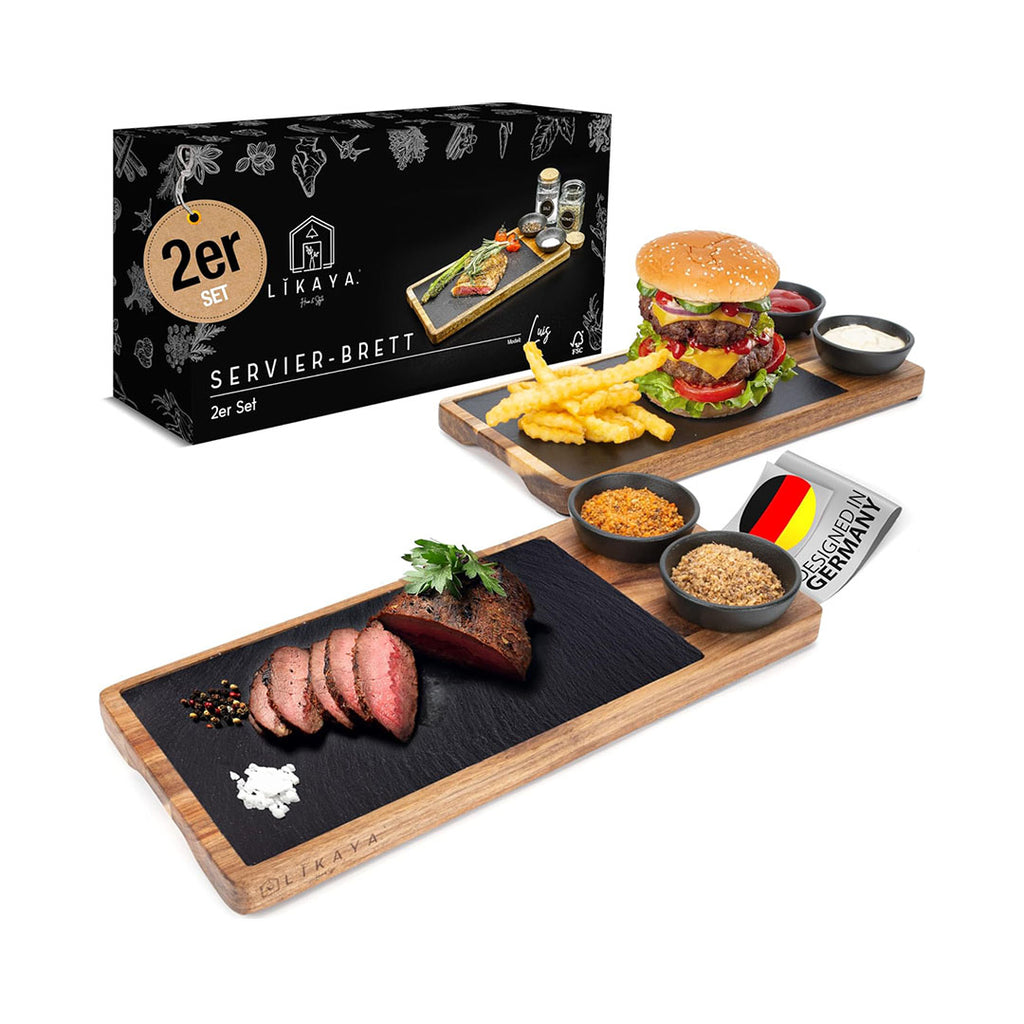 LIKAYA® Grillbrett 'LUIS' 2er Set aus FSC® Akazien-Holz