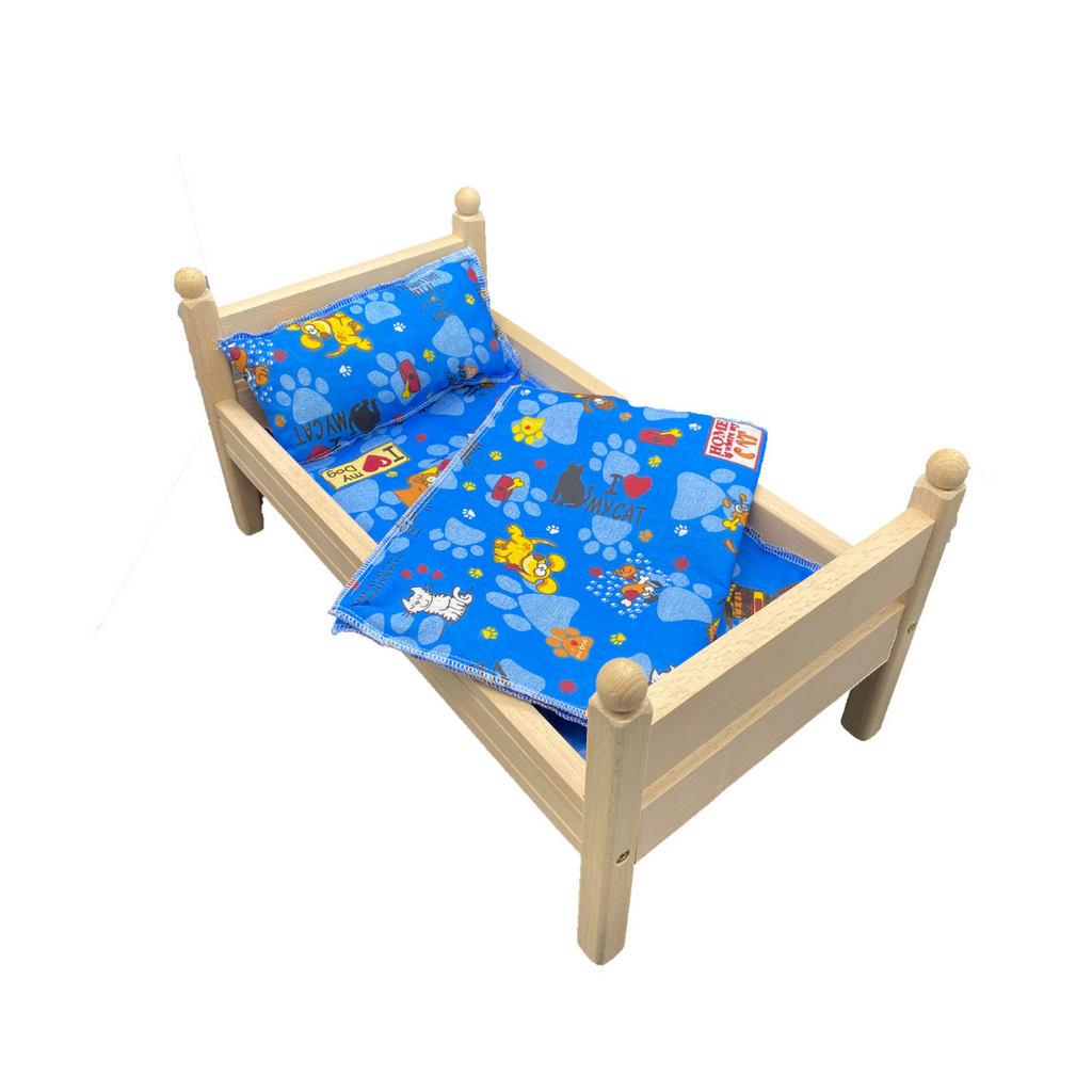 Die Holzwarenfabrik Puppenbett mit Bezug in blau (44 cm)